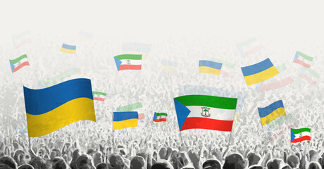 Sticker - People waving flag of Equatorial Guinea and Ukraine, symbolizing Equatorial Guinea solidarity for Ukraine.