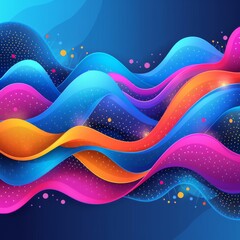 Wall Mural - Vibrant and Colorful Abstract Wave Background with Dynamic Flowing Lines and Dots in Blue, Pink, Orange, and Purple Shades