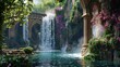 Beautiful waterfalls in fantasy medieval world