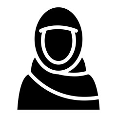 Women hijab icon. female saudi arab. islam lady. Beautiful muslim girl avatar cover. head scarf Eastern  Clothing logo. solid style pictogram. Vector illustration. Design on white background. 