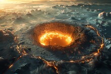 Futuristic Fantasy City: Meteor Crater Aerial View In Ultrawide Octane Render 4K Resolution