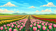 Rows of colorful tulip fields