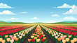 Rows of colorful tulip fields