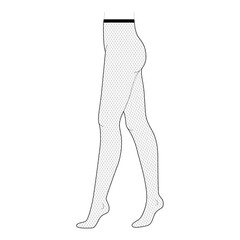 Poster - Fishnet Tights Pantyhose on legs, medium mesh size, high rise. Fashion accessory clothing technical illustration stocking. Vector side view for Men, women, unisex style flat template CAD mockup sketch