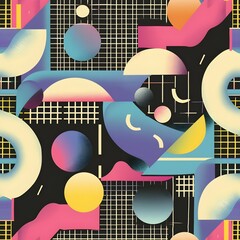 Background illustration, Seamless geometric pattern in retro 90’s style. Background 90s style with typical colors and shapes