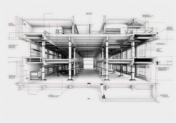 Aufkleber - Industrial construction, wireframe rendering, technical illustration