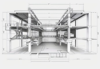 Aufkleber - Industrial construction, wireframe rendering, technical illustration