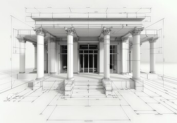 Aufkleber - Wireframe rendering of an ancient building in the classical style
