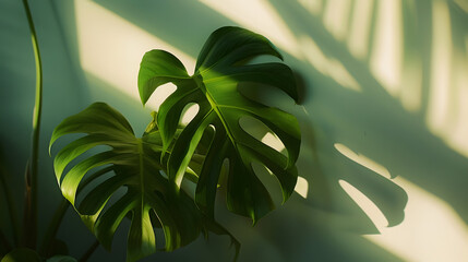 Poster - Aesthetic monstera shadow on the wall : Generative AI