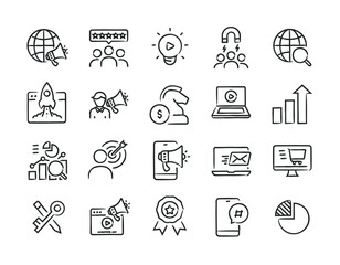 Wall Mural - digital marketing hand drawn doodle sketch style line icons. vector illustration.