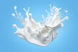 White milk or yogurt splash in wave shape isolated on blue background Generative AI