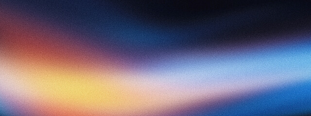 Canvas Print - grainy gradient background blue red yellow abstract glowing color wave black backdrop, noise texture