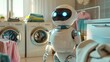 © Pro Hi-Res - Small robot performing laundry chores in a modern home during daytime.