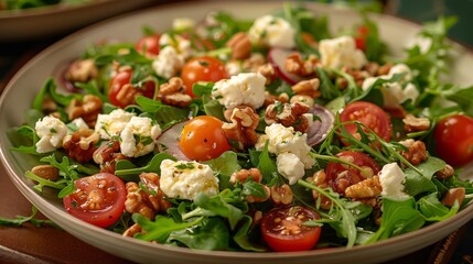 Wall Mural - A beautiful healthy salad with goat cheese, tomatoes, and walnuts. 
