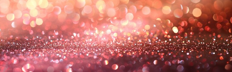 Wall Mural - Festive New Year Banner with Glittering Bokeh Lights and Pink Peach Fuzz Texture