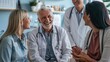 © brook - Smiling senior man talking with wife and doctor in examination room AI generated