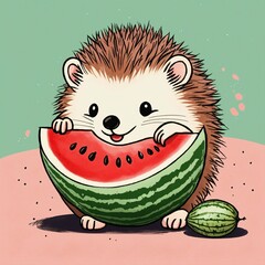 Wall Mural - hedgehog and watermelon