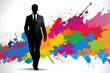 Businessman silhouette with color splash energy motivation, creative business theme concept background with copy space. Generative AI