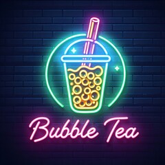 Poster - neon sign bubble tea 