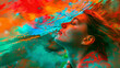 Surreal Portrait of Young Woman with Vivid Psychedelic Colors