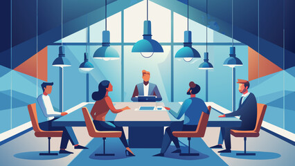 Wall Mural - Young business people meeting office teamwork black businesswoman corporate discussion laptop businessman modern flat design simple vector illustration office silhouette background;
