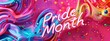 © winnie - Vibrant, colorful waves with 'Pride Month' text and scattered spheres creating a festive atmosphere.