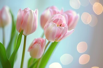  Light pink tulip bouquet on a plain background shot with soft light and a shallow depth of field - generative ai