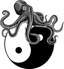 Wall Mural - vector illustration of Deep Sea Octopus Monochrome Logo