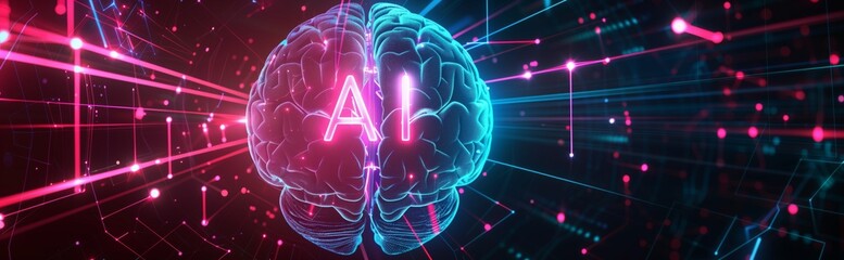 Wall Mural - ai artificial intelligence abstract digital technology microchip brain with neural network connectio
