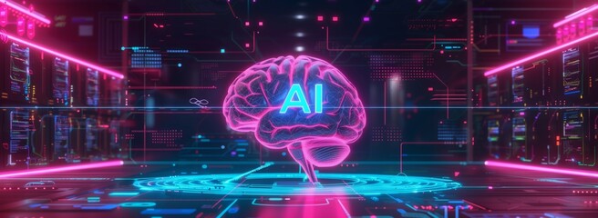 Wall Mural - ai artificial intelligence abstract digital technology microchip brain with neural network connectio