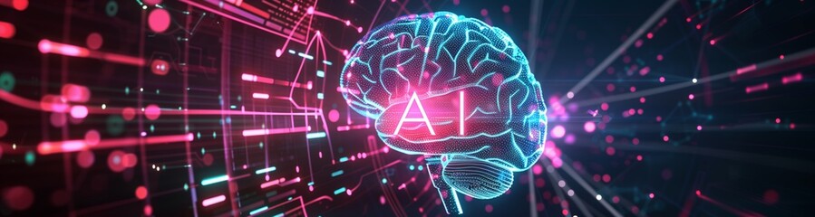 Wall Mural - ai artificial intelligence abstract digital technology microchip brain with neural network connectio