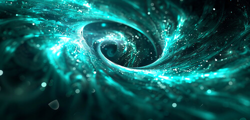 Poster - Dynamic electric teal morphing digital art with wide effects.