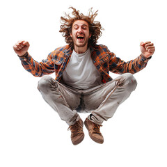 Wall Mural - a man jumping in the air with his hair in the air, transparent background png