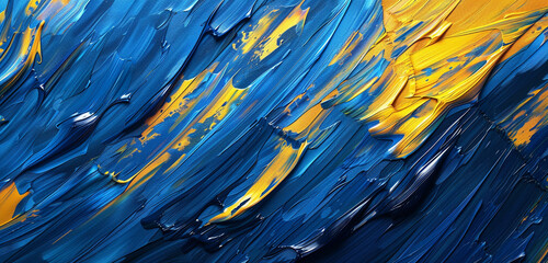 Sticker - Bold blue and yellow abstract strokes on a textured canvas.