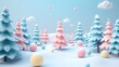 Winter wonderland flat design front view, festive theme, 3D render, colored pastel