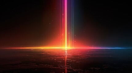 Empty futuristic dramatic sci-fi scene. Reflection of neon lights on wet asphalt. Dark background. Generative AI