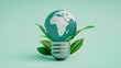 © AddMeshCube - Earth-shaped light bulb and leaves. 3d rendering
