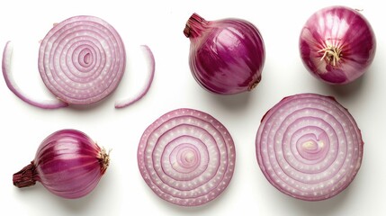 Canvas Print - Isolated red onion slices on a white background