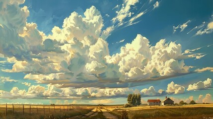 Canvas Print - A Morning Scene with White Clouds Blanketing the Sky