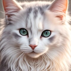 Canvas Print - AI generated illustration of a cat with multiple green eyes making eye contact with the camera