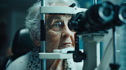 Elderly woman in the ophthalmological office. 