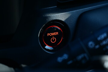 Wall Mural - push start power engine system button of electric vehicle car