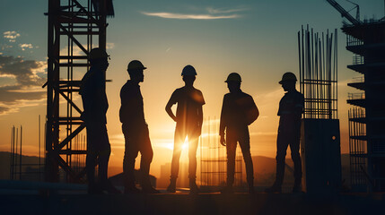 Aufkleber - Silhouette of staff as a team to prepare to welcome the 2024Happy New Year 2024Construction 2024 concept : Generative AI