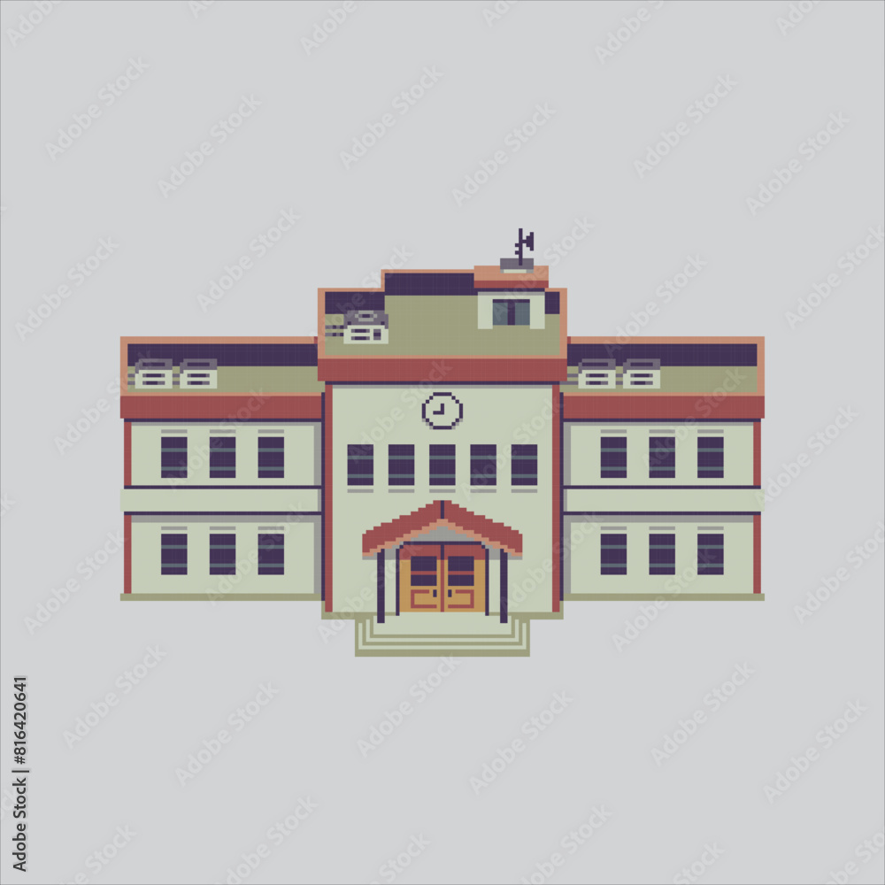 Pixel art illustration School. Pixelated School. School class Building pixelated for the pixel art game and icon for website and video game. old school retro.
