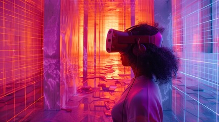 Wall Mural - Virtual Reality Digital Simulation: An illustration demonstrating digital simulations in virtual reality
