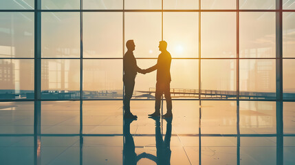 Aufkleber - Handshake of two men a businessman and a simple worker hiring  horizontal silhouette : Generative AI