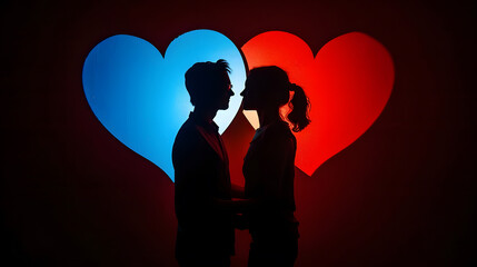 Wall Mural - Silhouette a happy couple holding each other Couple in love Shadow Man and woman posing studio Heart Valentine day Lovers Background Men Guy Beauty photo Romantic lovers Lovely Face : Generative AI