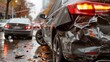 © nicole - Closeup of Heavily Damaged Car After Accident on Busy Street, Car Collision Scene:  Vehicles in Distress
