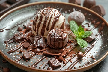 Wall Mural - A plate topped with three scoops of ice cream