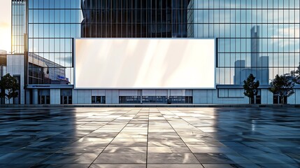 Poster - Large horizontal blank advertising poster billboard banner mockup in front of building in urban city digital light box display screen for OOH media 12 sheet outofhome : Generative AI